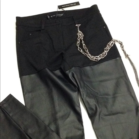 Walter Baker Pants Biker Skinny Fit Black Chaps style Vegan Leather W118 Small - Picture 2 of 8